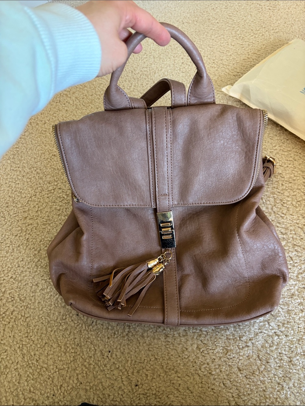 Miztique Brown Leather Tassel Backpack
